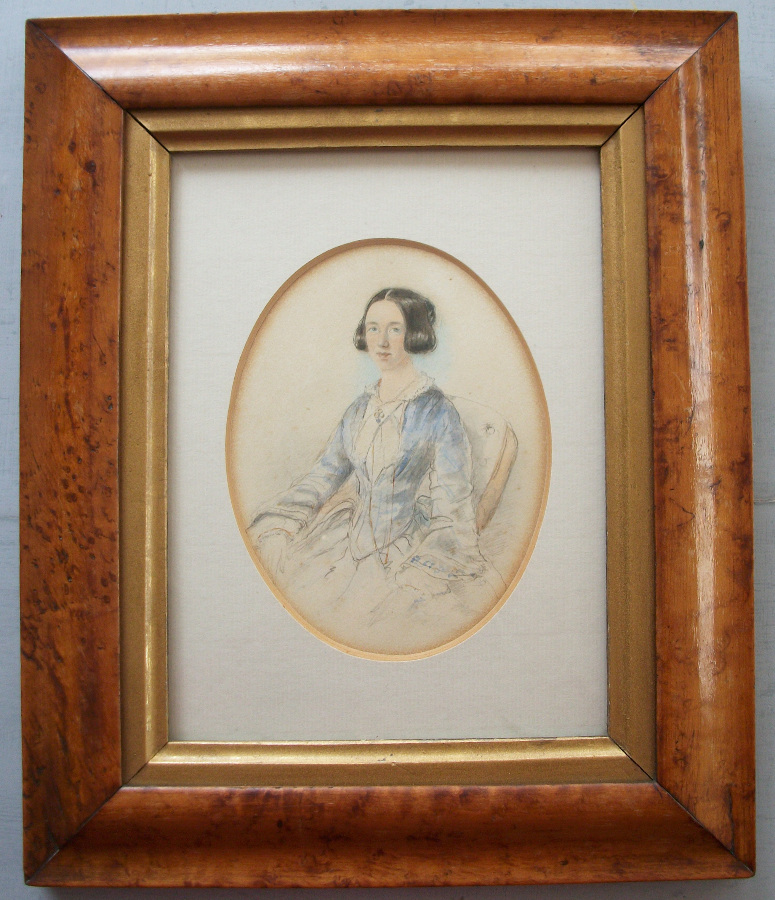 portrait watercolour in maple frame